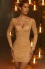 Long Sleeve Corset Mini Dress in Honey sold by Oh Polly