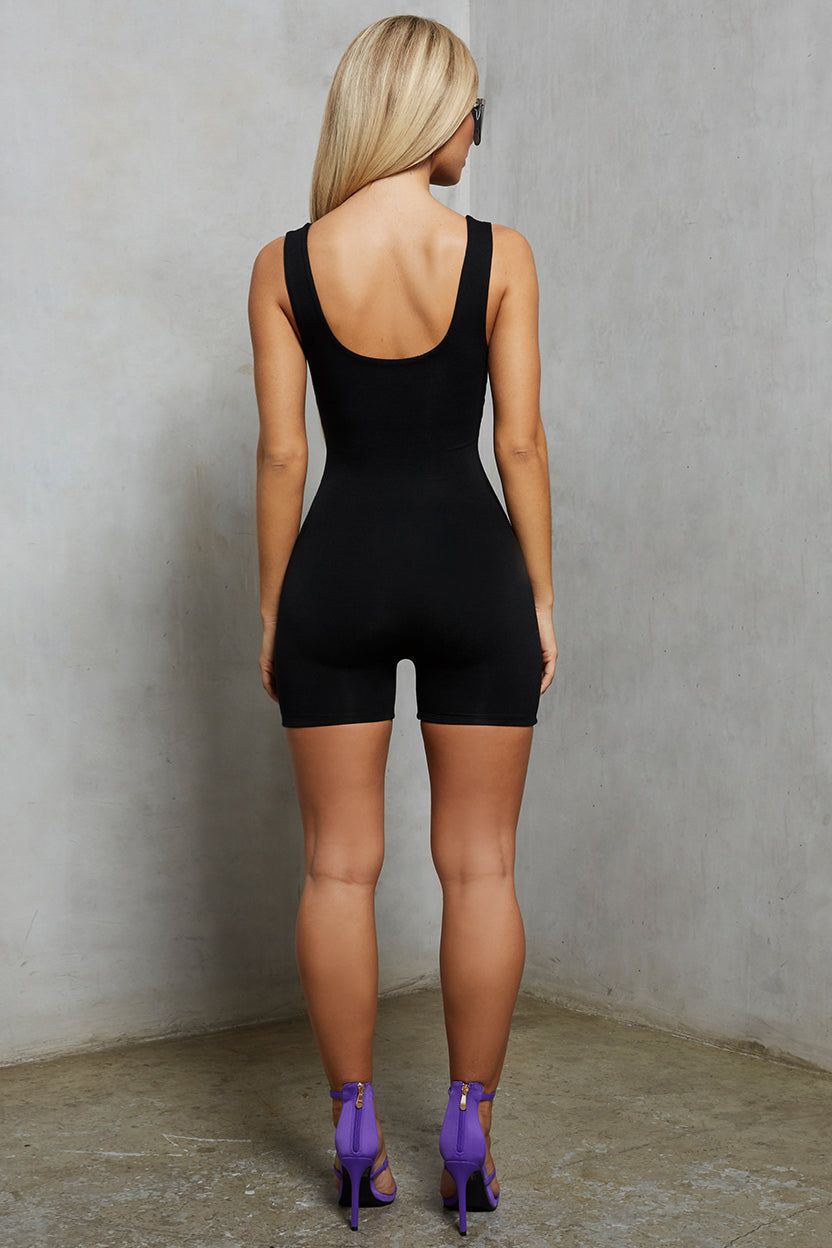 Back Story Double Layered Playsuit Unitard in Black sold by Oh Polly product image thumbnail 9
