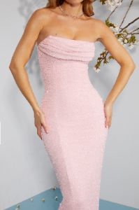 Embellished Bandeau Cowl Neck Maxi Dress in Blush sold by Oh Polly