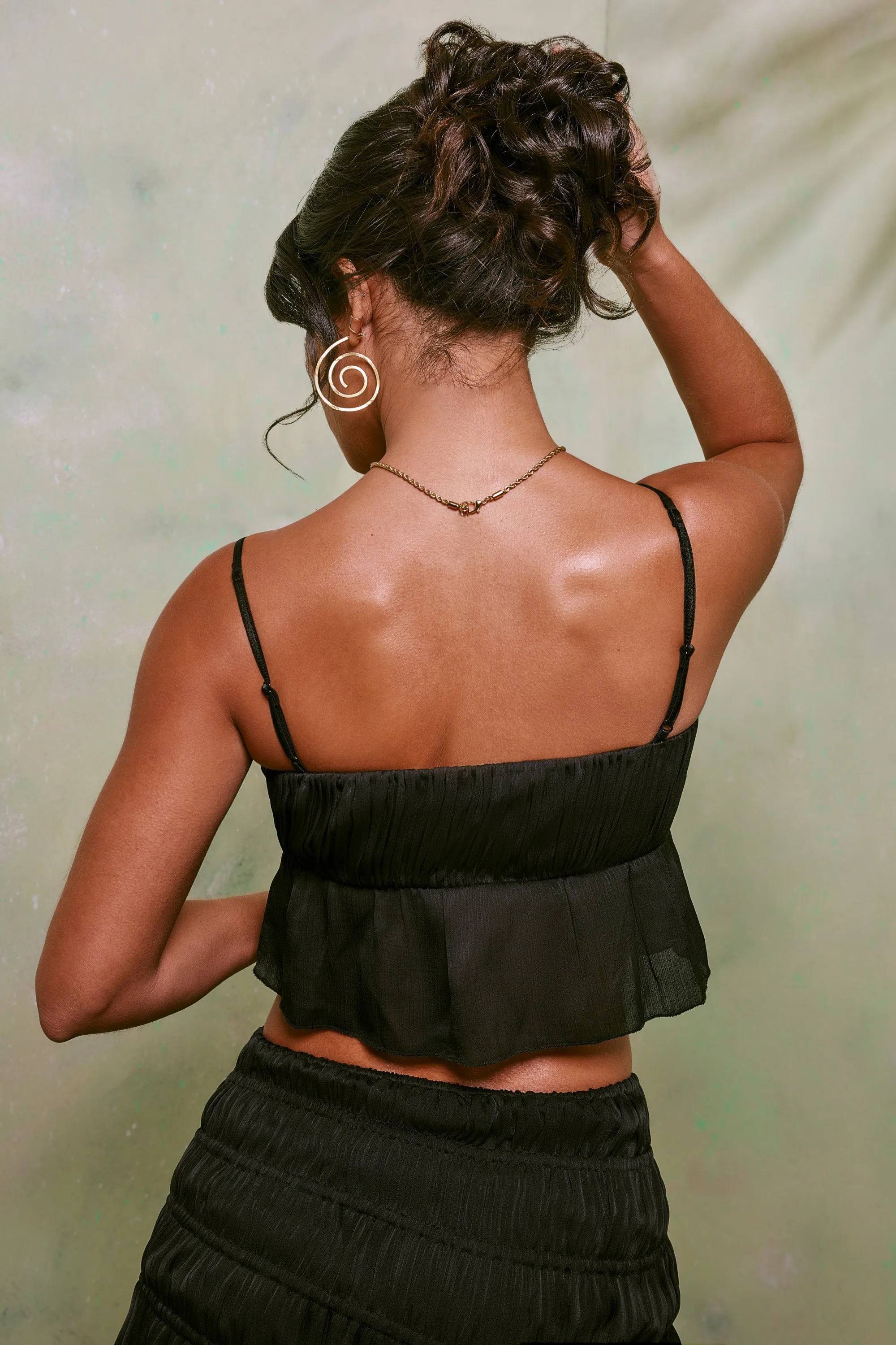 Shirred Tie Up Front Crop Top in Black sold by Oh Polly product image thumbnail 2