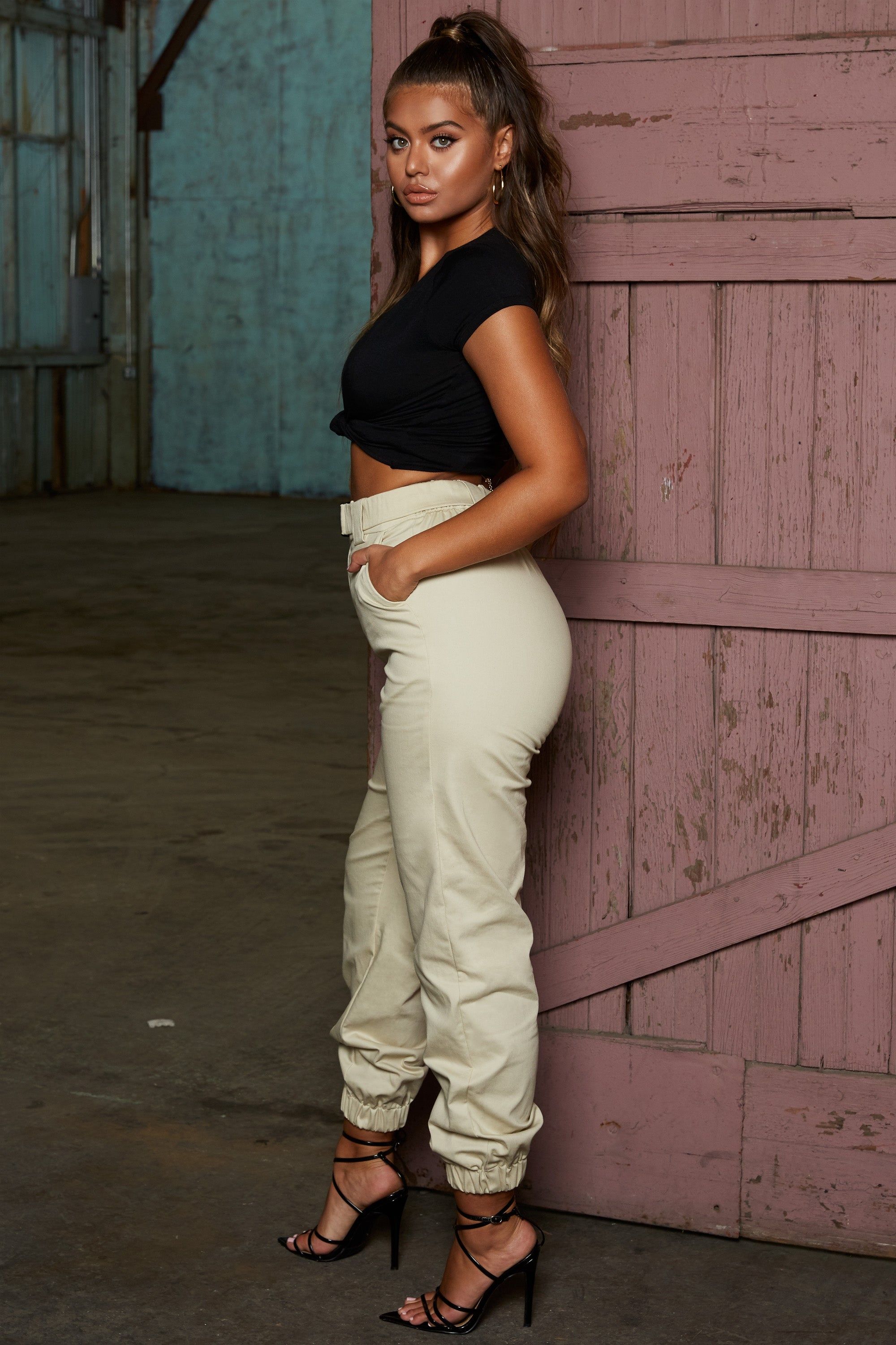 Reporting For Duty Petite High Waisted Cargo Trousers in Beige sold by Oh Polly product image thumbnail 6