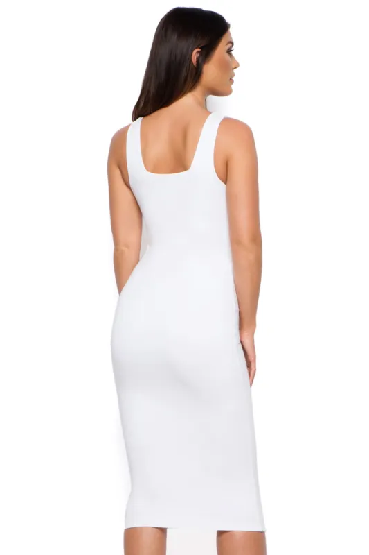 Fair And Square Wrap Front Knee Length Dress in White made by Oh Polly