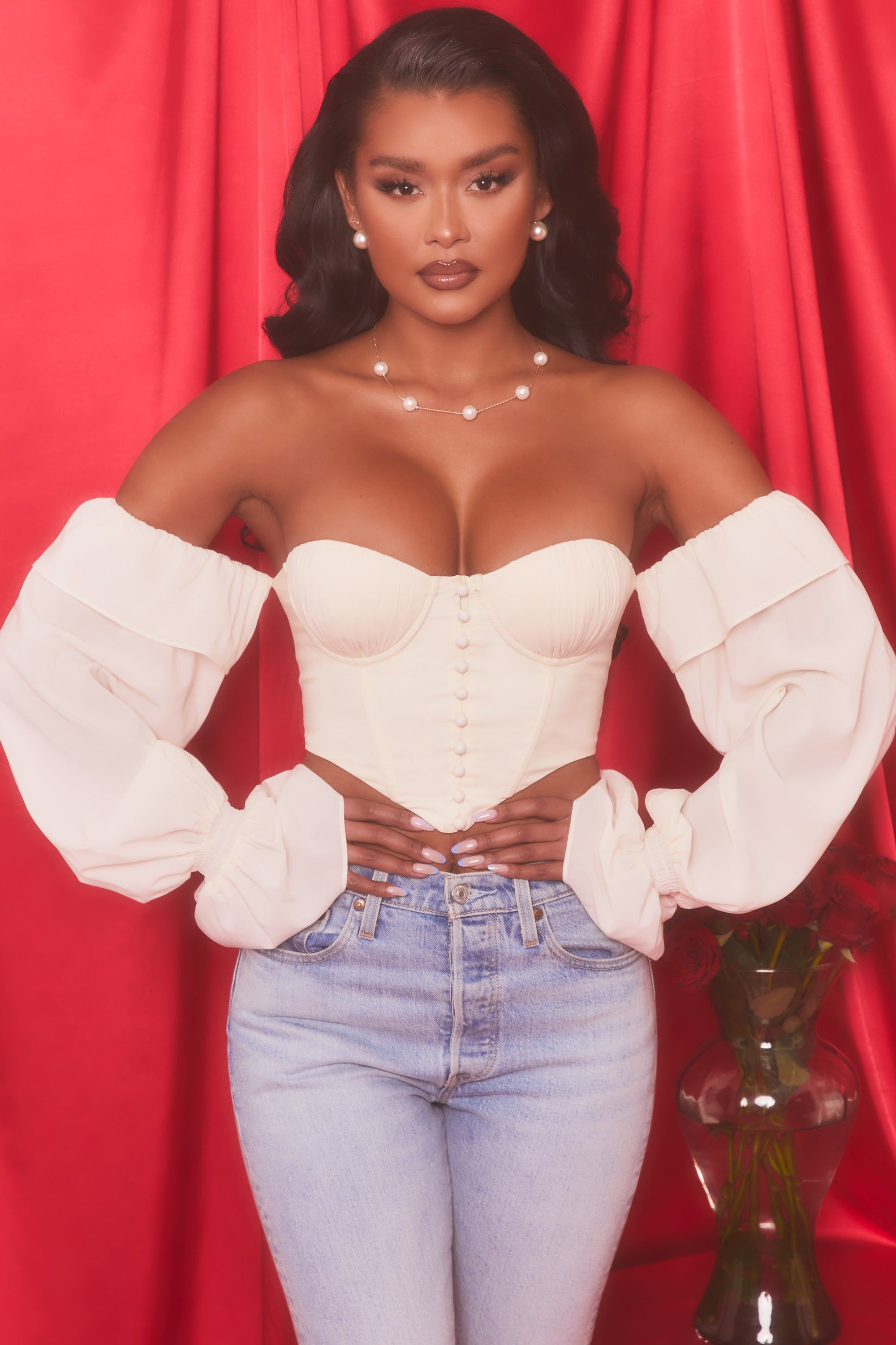 Chasing Love Bardot Long Sleeve Crop Top in Oyster White sold by Oh Polly product image thumbnail 7