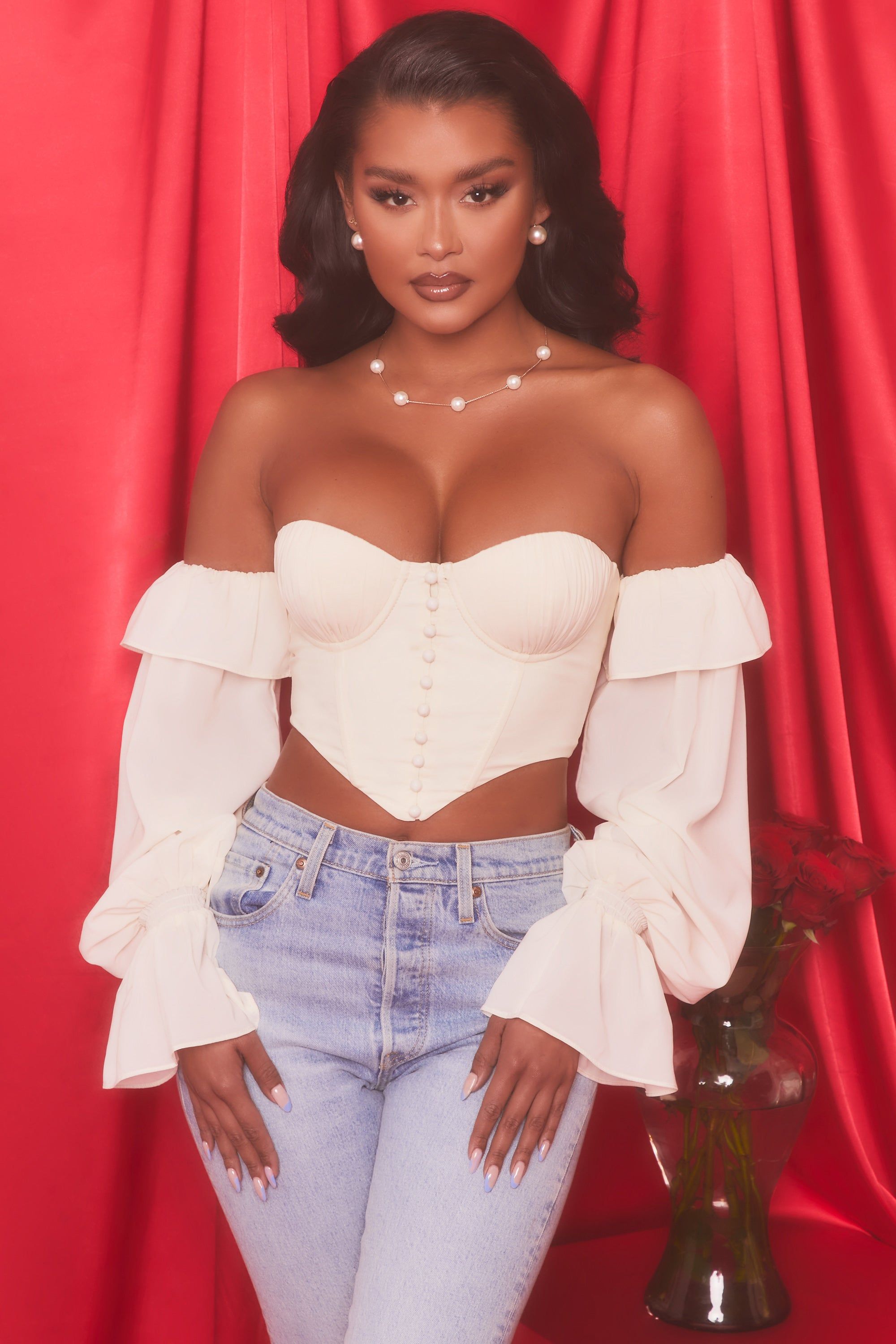 Chasing Love Bardot Long Sleeve Crop Top in Oyster White sold by Oh Polly product image thumbnail 8