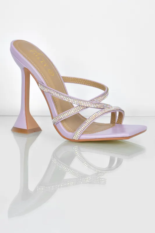 Step Aside Diamante Embellished Mule Heels in Lilac sold by Oh Polly
