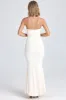 Draped Floral-Appliqué Maxi Dress in Ivory sold by Oh Polly