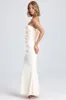Draped Floral-Appliqué Maxi Dress in Ivory sold by Oh Polly