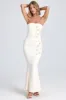 Draped Floral-Appliqué Maxi Dress in Ivory sold by Oh Polly