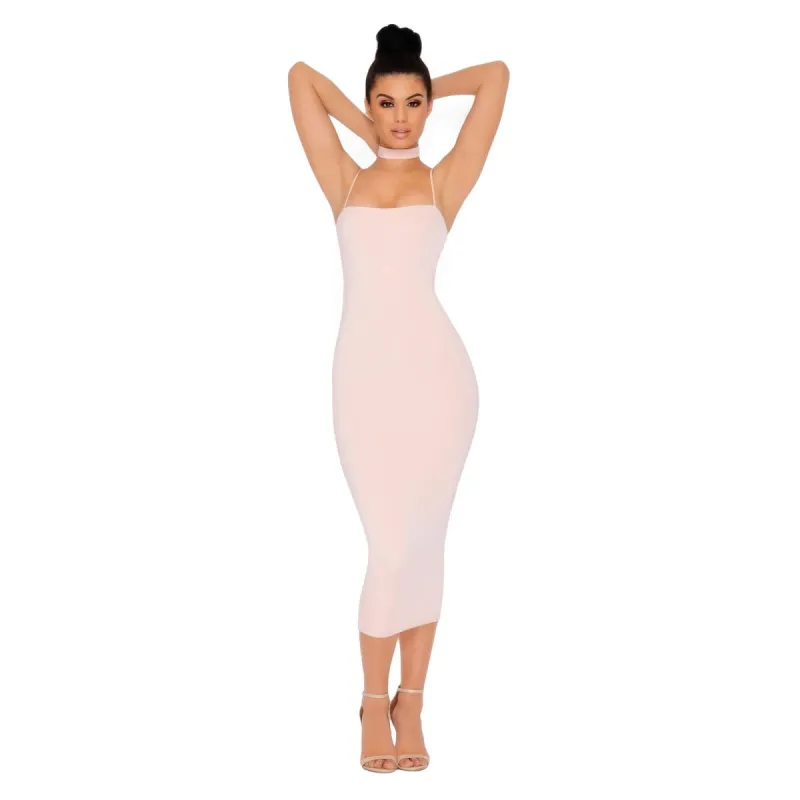 Choke Of Luck Double Layered Midi Dress With Choker In Pale Blush made by Oh Polly