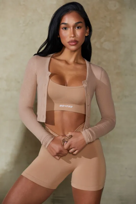 Cropped Rib Cardigan in Warm Taupe sold by Oh Polly