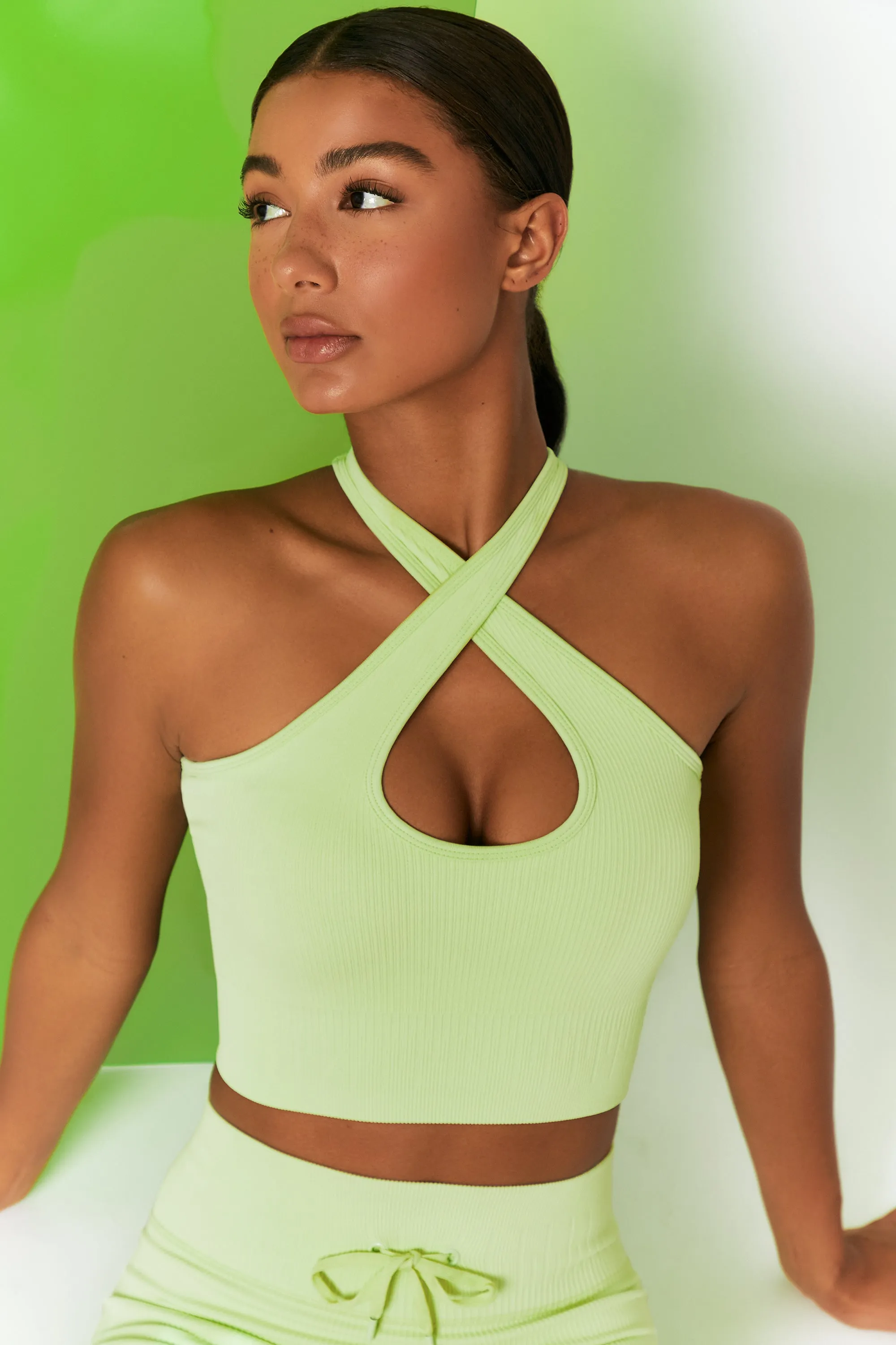Ribbed Halter Crop Top in Lime sold by Oh Polly product image thumbnail 5