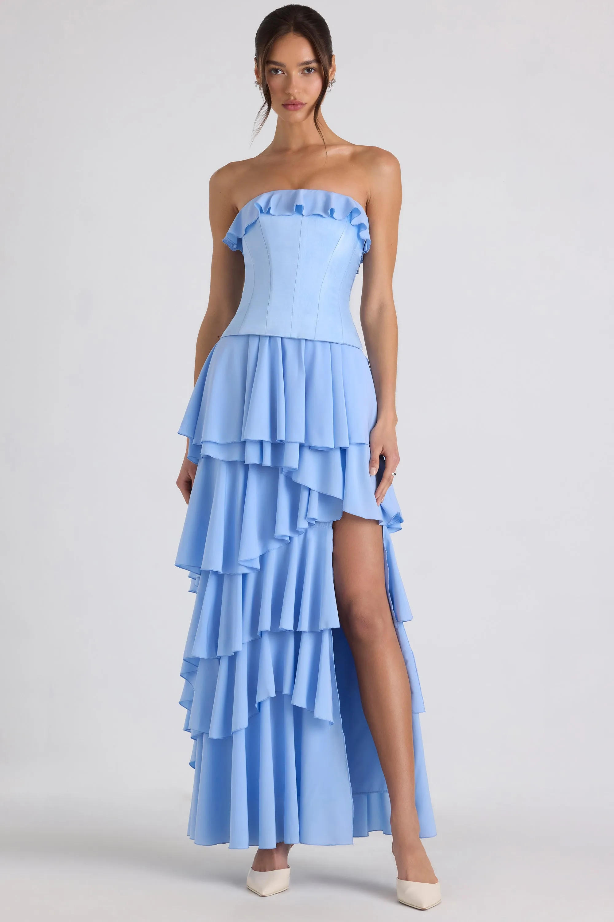 Tiered Corset Gown in Sky Blue sold by Oh Polly