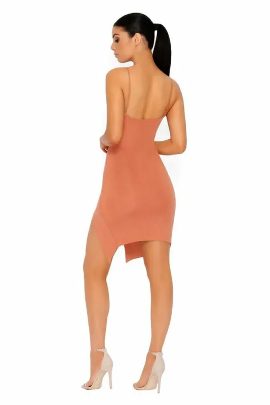 Cross The Line Double Layered Knee Length Dress in Burnt Orange sold by Oh Polly