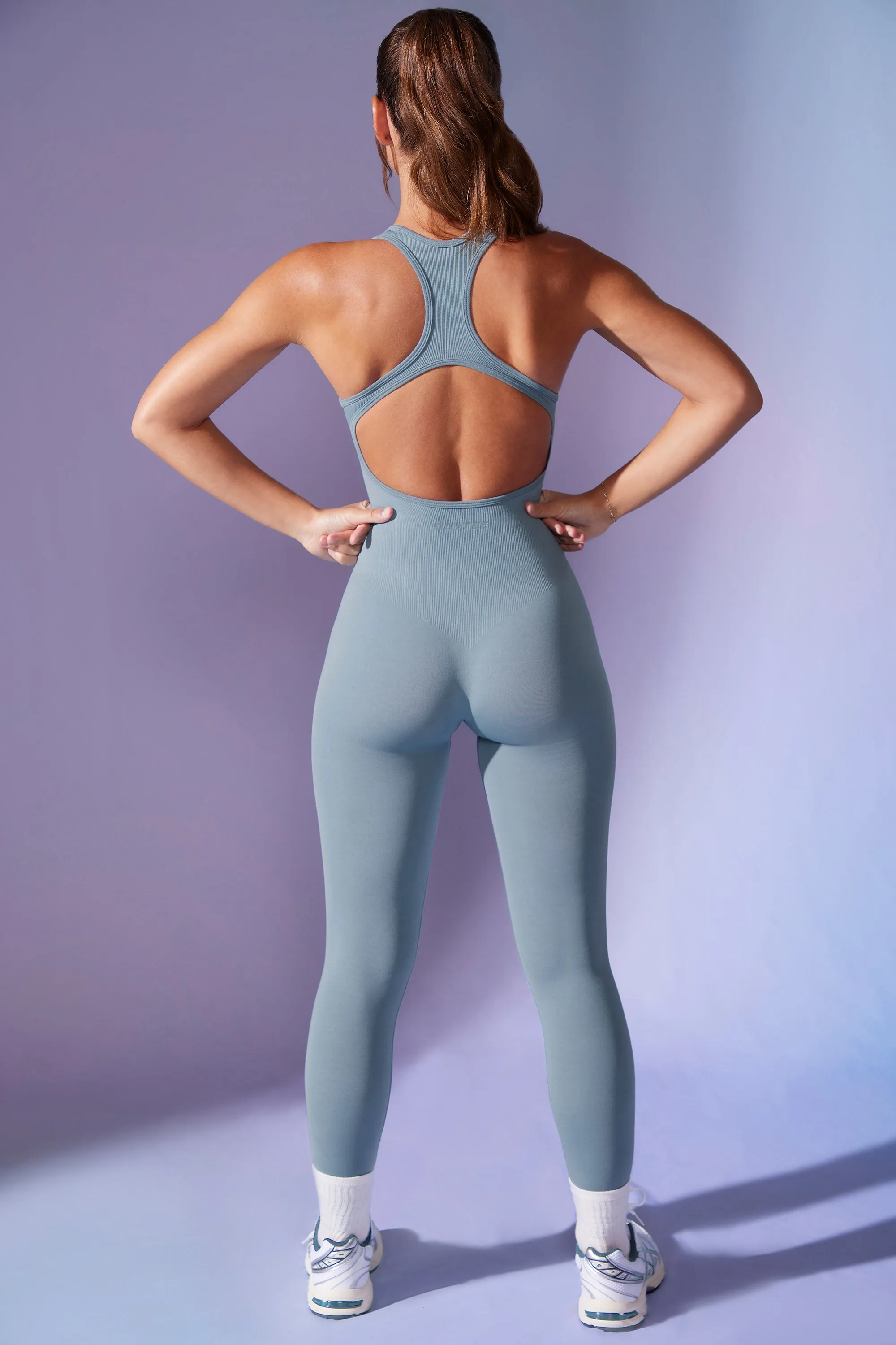 Petite Open Back Define Luxe Unitard in Denim Blue sold by Oh Polly product image thumbnail 2