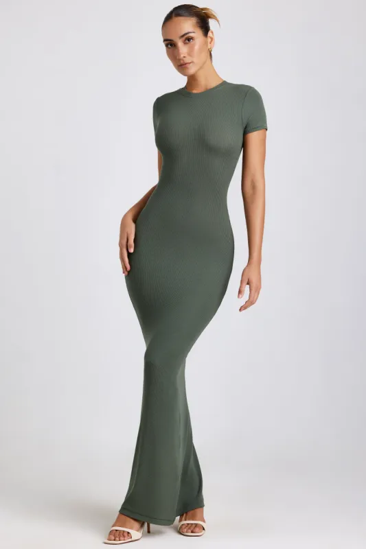 Ribbed Modal Maxi Dress in Khaki Green sold by Oh Polly