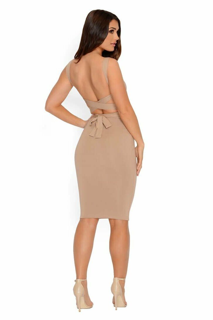 Bring It Back Double Layered Midi Dress in Tan sold by Oh Polly product image thumbnail 3