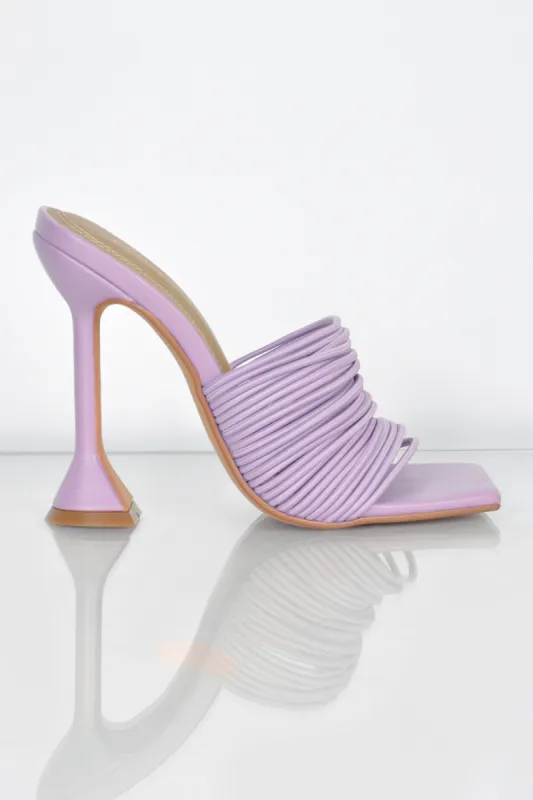 Through The Wire Multi Strap Mule Heels in Lilac sold by Oh Polly