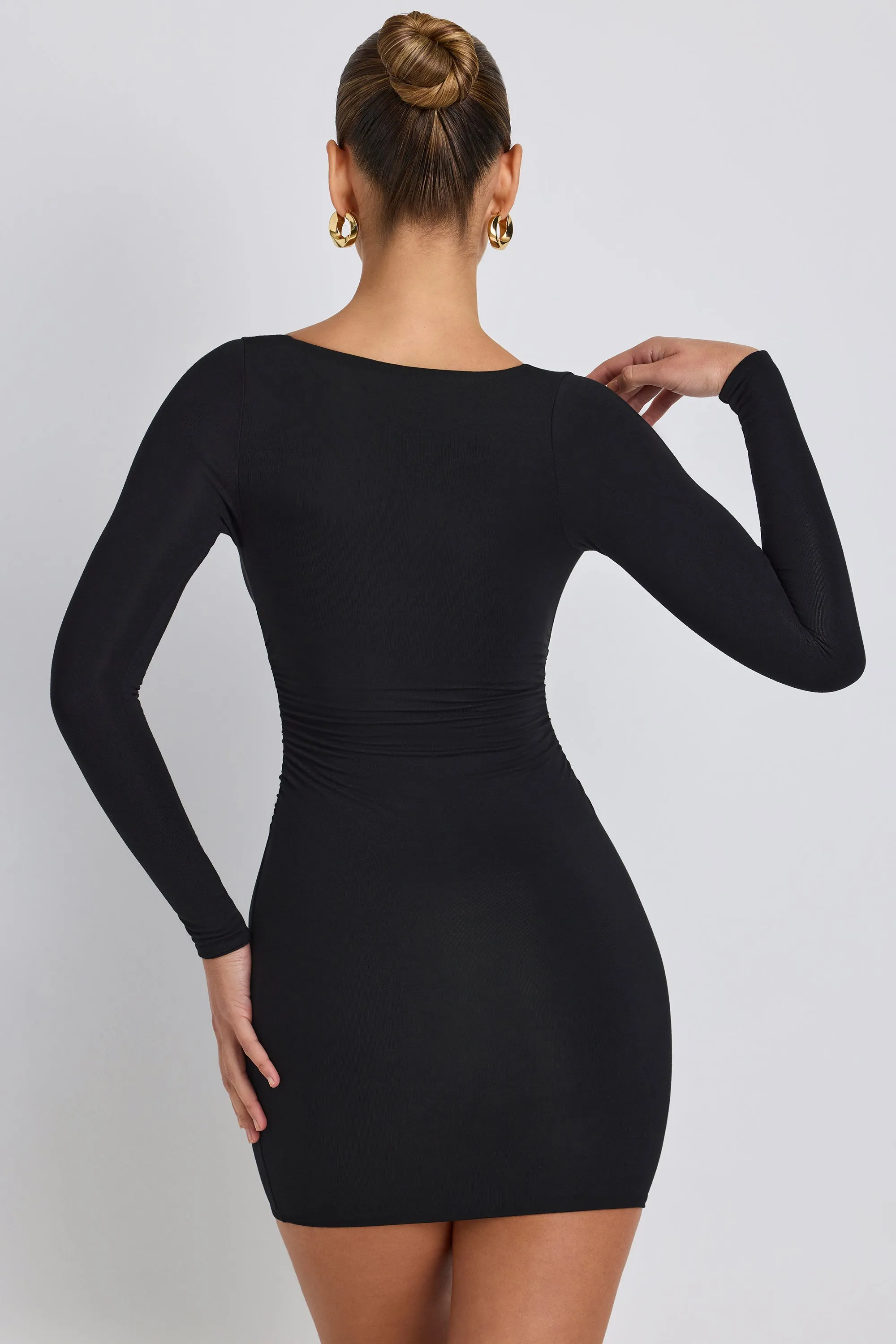 Modal Ruched Long-Sleeve Mini Dress in Black sold by Oh Polly product image thumbnail 2