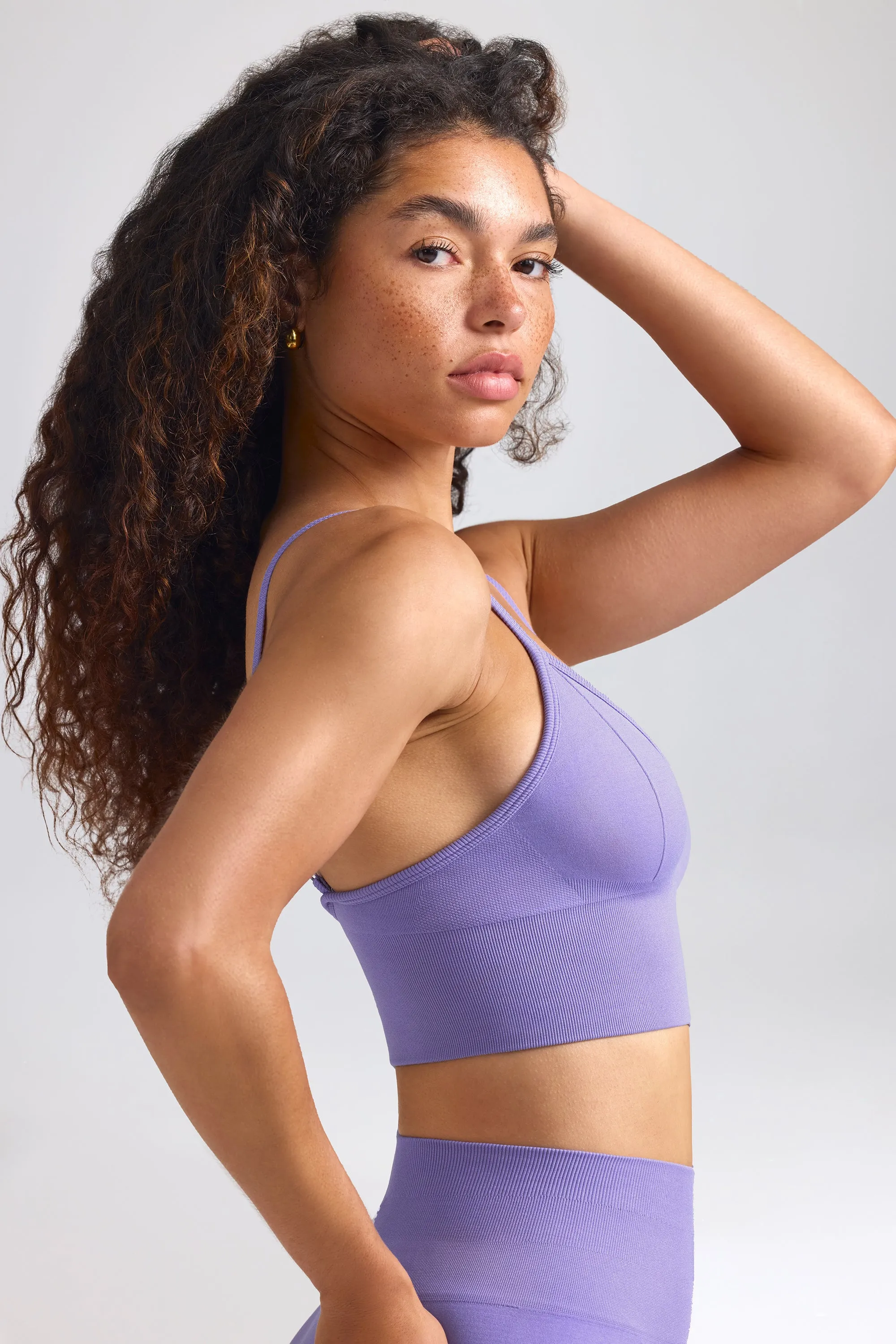 Define Luxe V-Neck Sports Bra in Purple sold by Oh Polly product image thumbnail 3