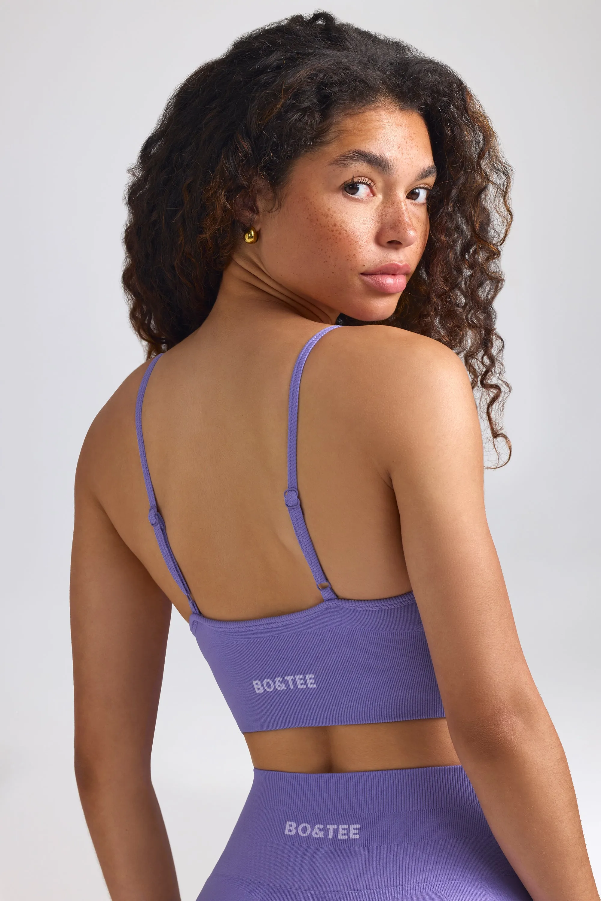Define Luxe V-Neck Sports Bra in Purple sold by Oh Polly product image thumbnail 2
