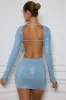 Embellished Cut-Out Mini Dress in Light Blue sold by Oh Polly