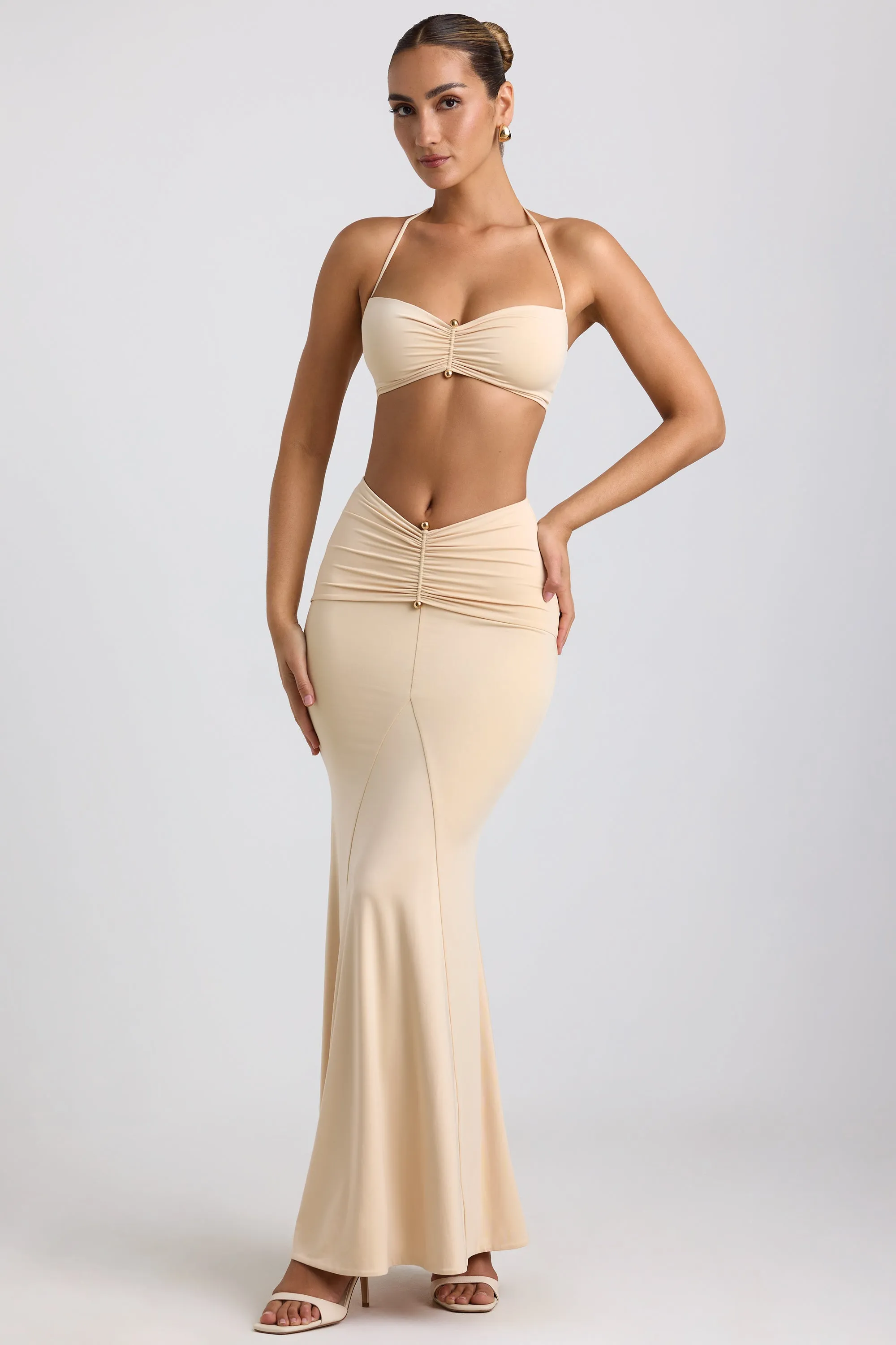 Slinky Jersey Hardware Detail Maxi Skirt in Buttercream sold by Oh Polly product image thumbnail 5