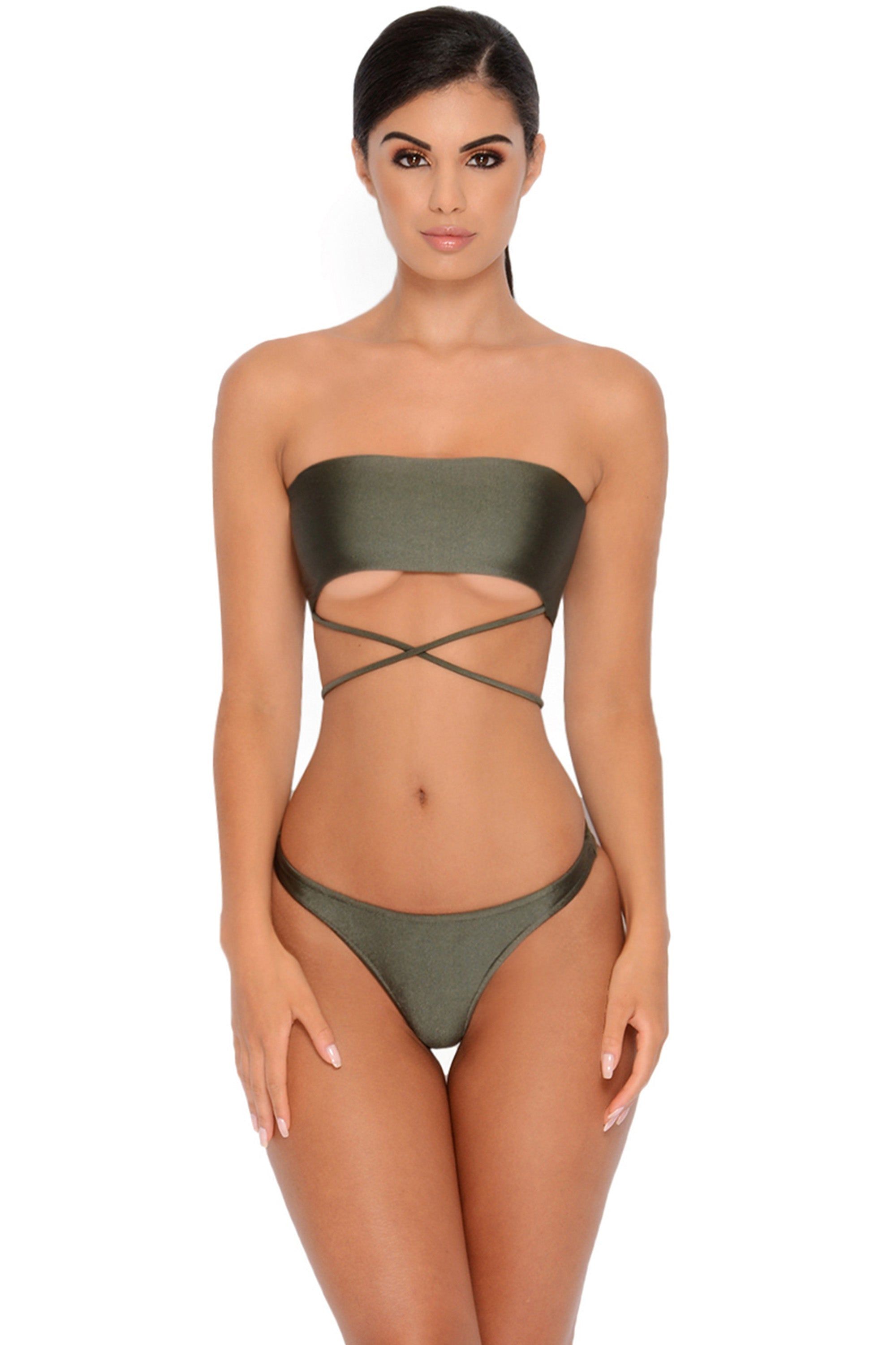 Cross My Mind Bandeau Bikini Top in Khaki sold by Oh Polly product image thumbnail 2