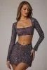 Sheer Embellished V Waist Mini Skirt in Navy sold by Oh Polly