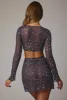 Sheer Embellished V Waist Mini Skirt in Navy sold by Oh Polly