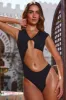 V Neck Cut Out One Piece in Black sold by Oh Polly