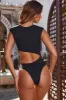 V Neck Cut Out One Piece in Black sold by Oh Polly