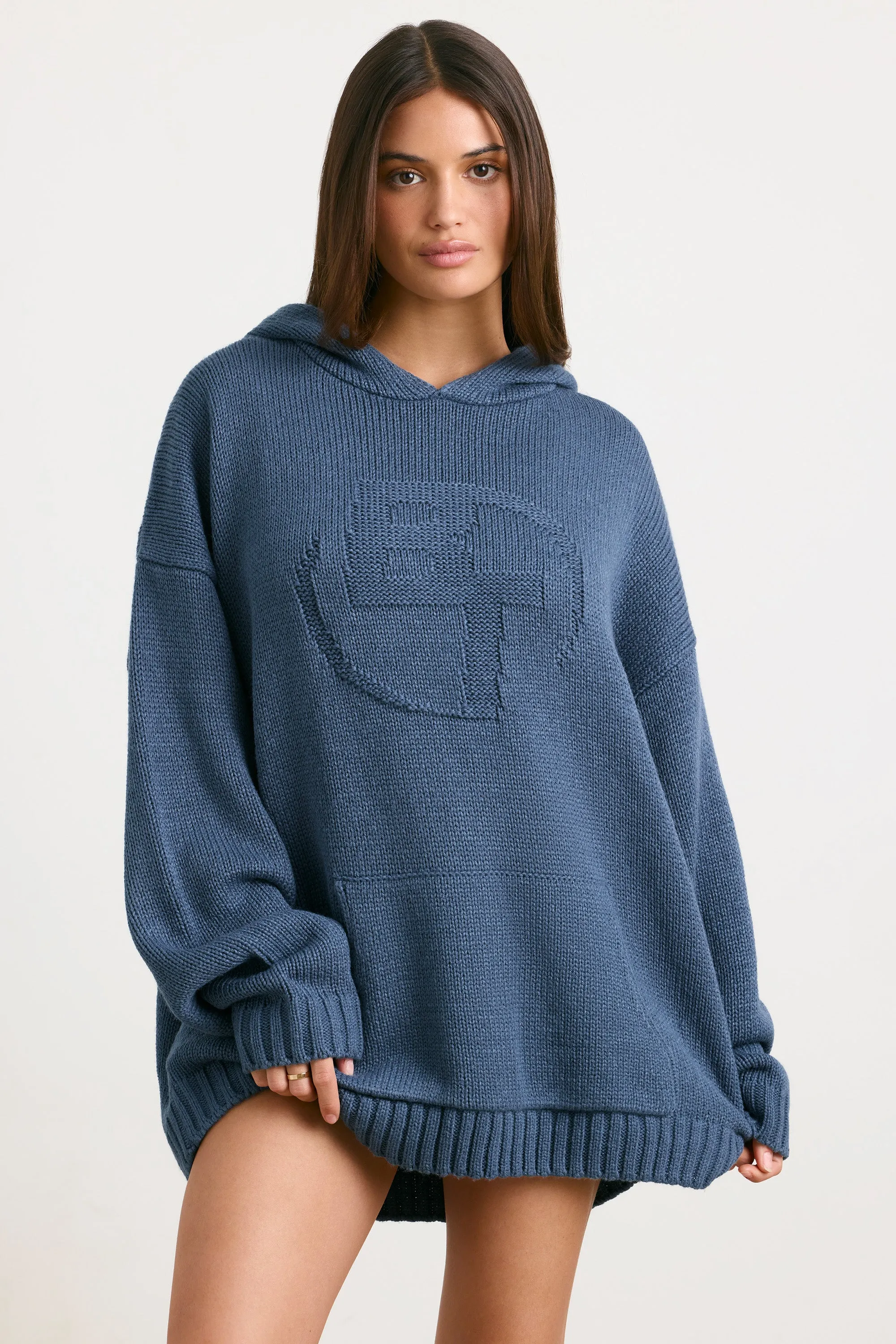 Oversized Chunky Knit Hoodie in Washed Navy sold by Oh Polly product image thumbnail 5