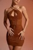 Halter Neck Corset Mini Dress in Brown sold by Oh Polly