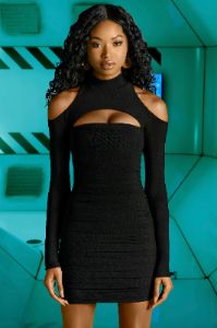 High Neck Cut Out Mini Dress in Black sold by Oh Polly