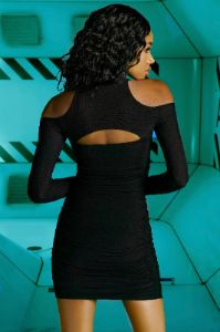 High Neck Cut Out Mini Dress in Black sold by Oh Polly