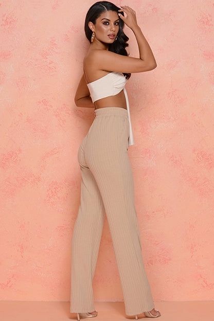 PETITE Go The Distance High Waisted Ribbed Wide Leg Trousers in Coffee sold by Oh Polly product image thumbnail 2