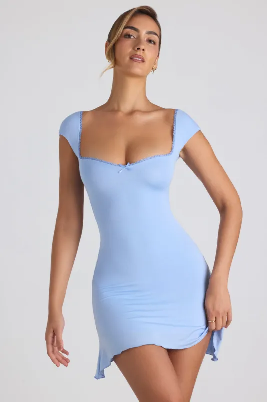 Modal Asymmetric Lace-Up A-Line Mini Dress in Sky Blue sold by Oh Polly
