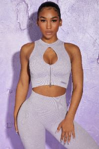 Keyhole Zip Crop Top in Lilac sold by Oh Polly