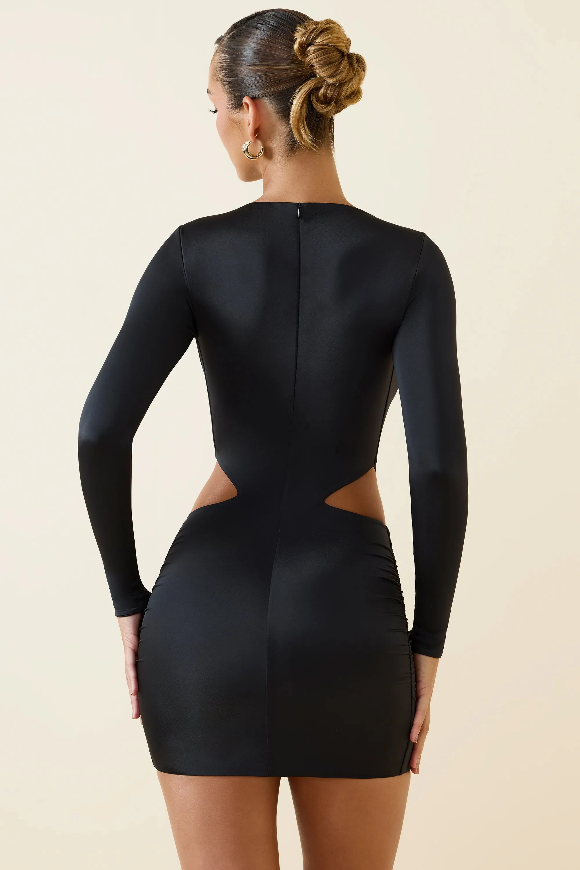 Ruched Cut-Out Mini Dress in Black sold by Oh Polly product image thumbnail 2