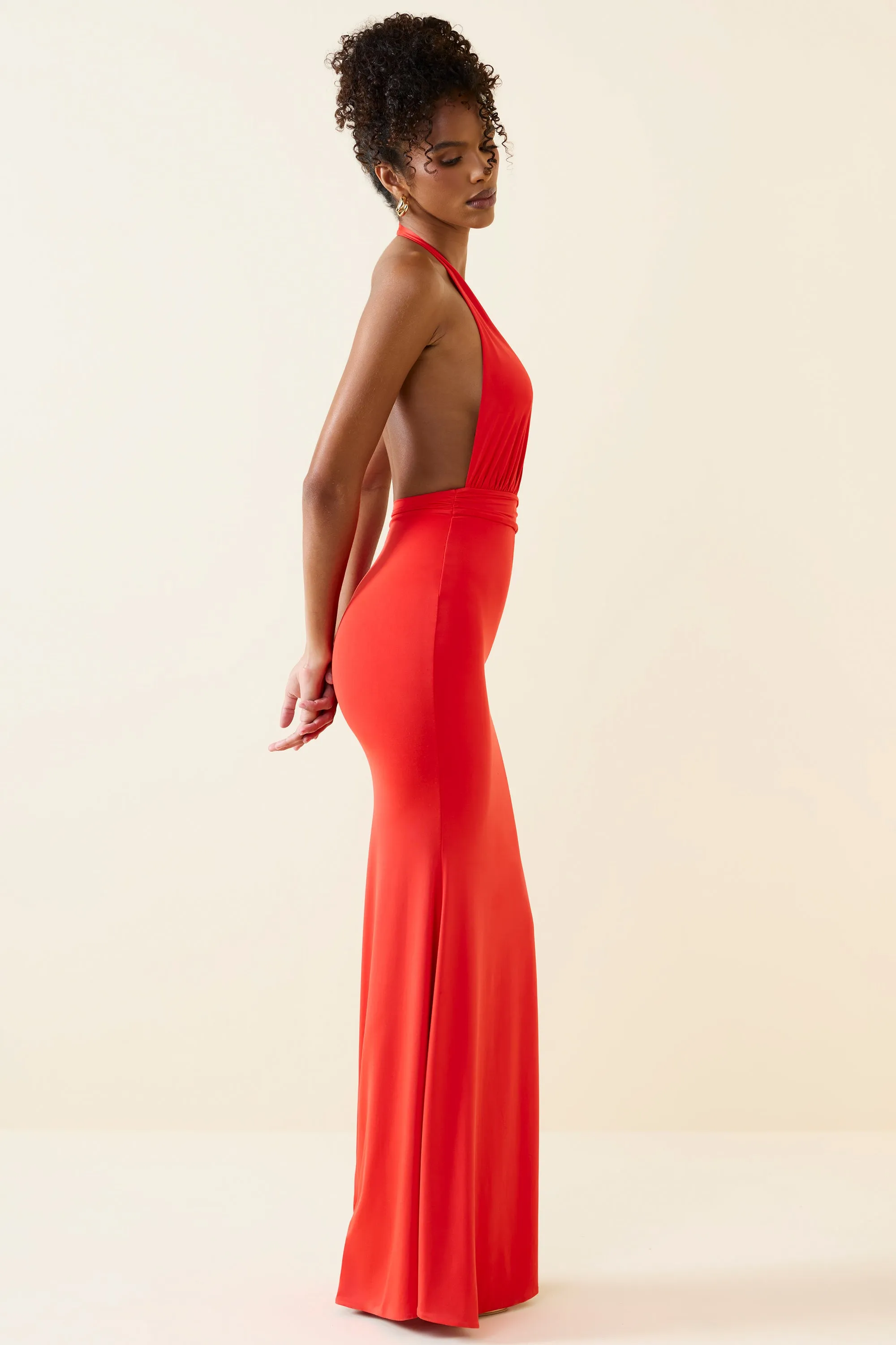 Halterneck Cut-Out Maxi Dress in Scarlet sold by Oh Polly product image thumbnail 3