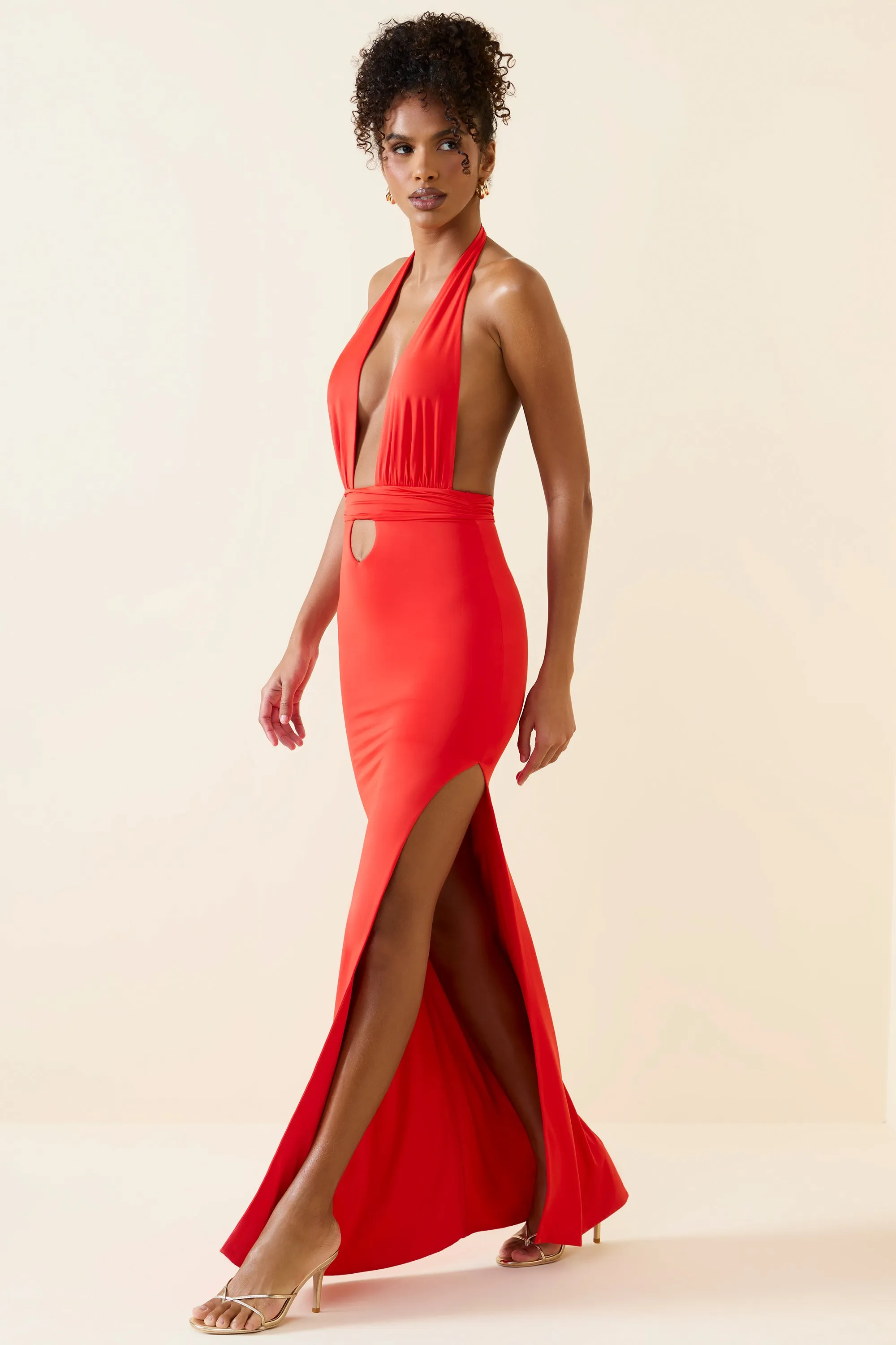 Halterneck Cut-Out Maxi Dress in Scarlet sold by Oh Polly product image thumbnail 5
