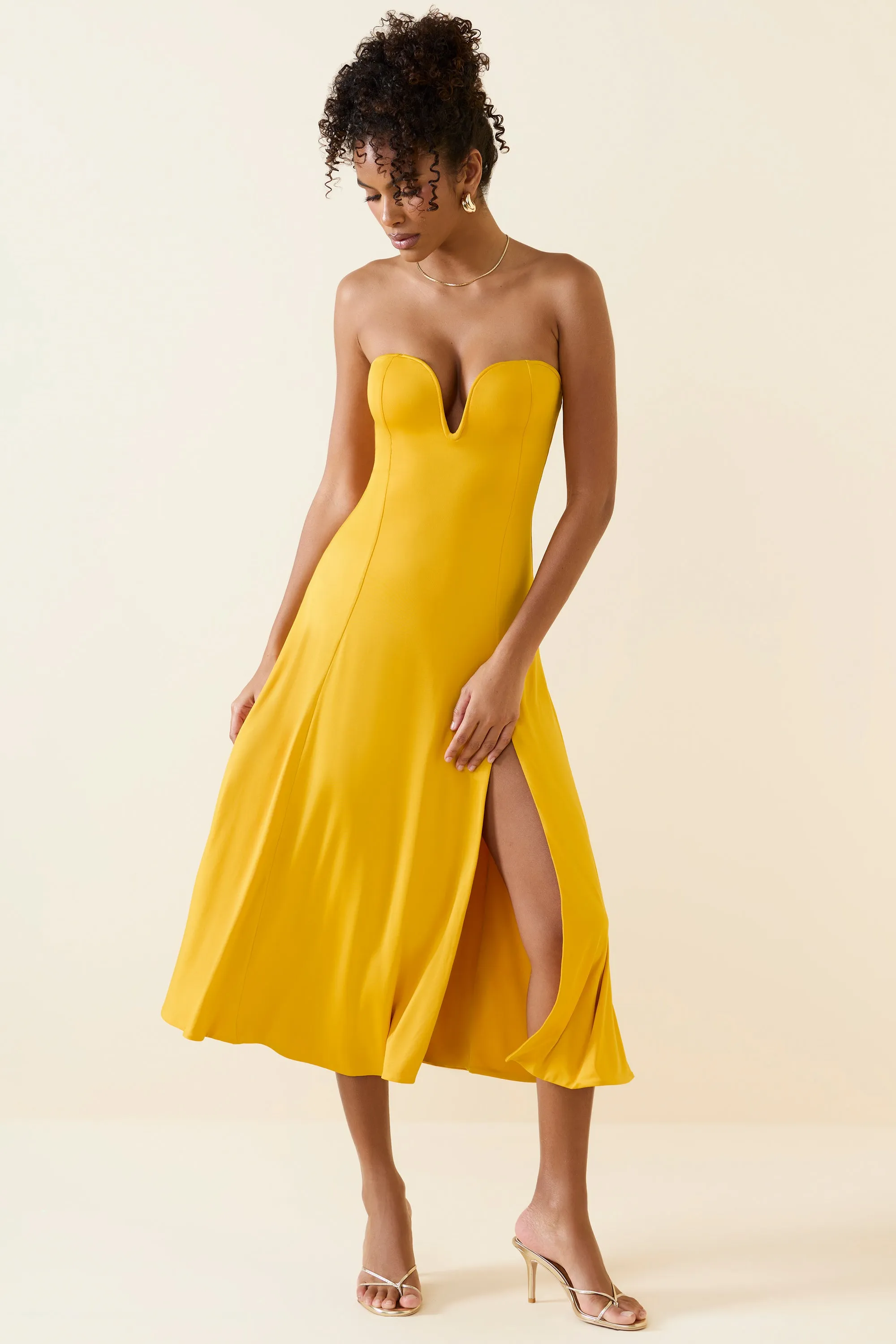 Bandeau Midaxi Dress in Golden Yellow sold by Oh Polly