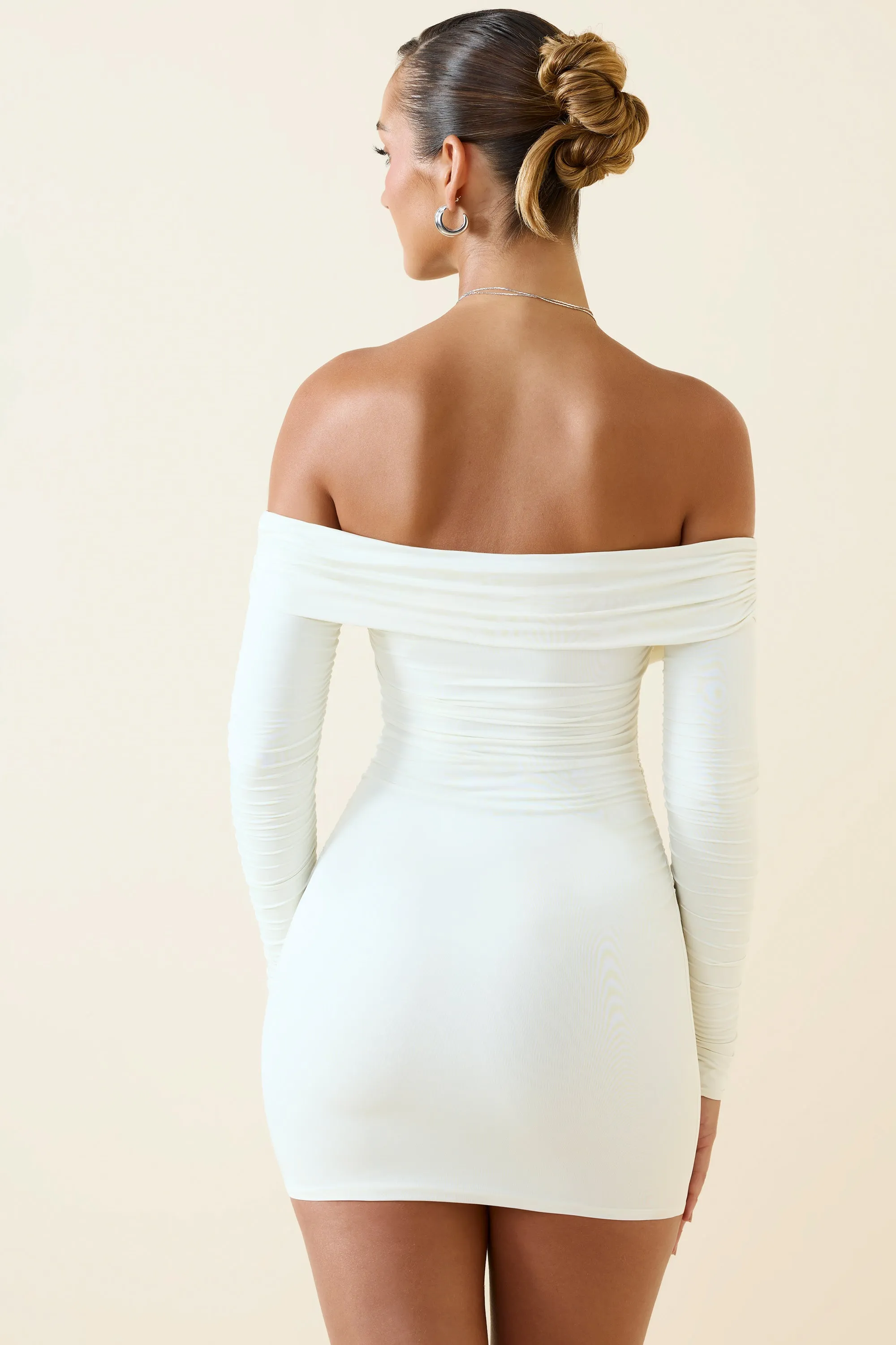 Off-Shoulder Ruched Bodycon Mini Dress in Vanilla sold by Oh Polly product image thumbnail 2