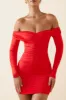 Off-Shoulder Ruched Bodycon Mini Dress in Scarlet sold by Oh Polly