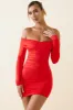 Off-Shoulder Ruched Bodycon Mini Dress in Scarlet sold by Oh Polly