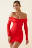 Off-Shoulder Ruched Bodycon Mini Dress in Scarlet sold by Oh Polly