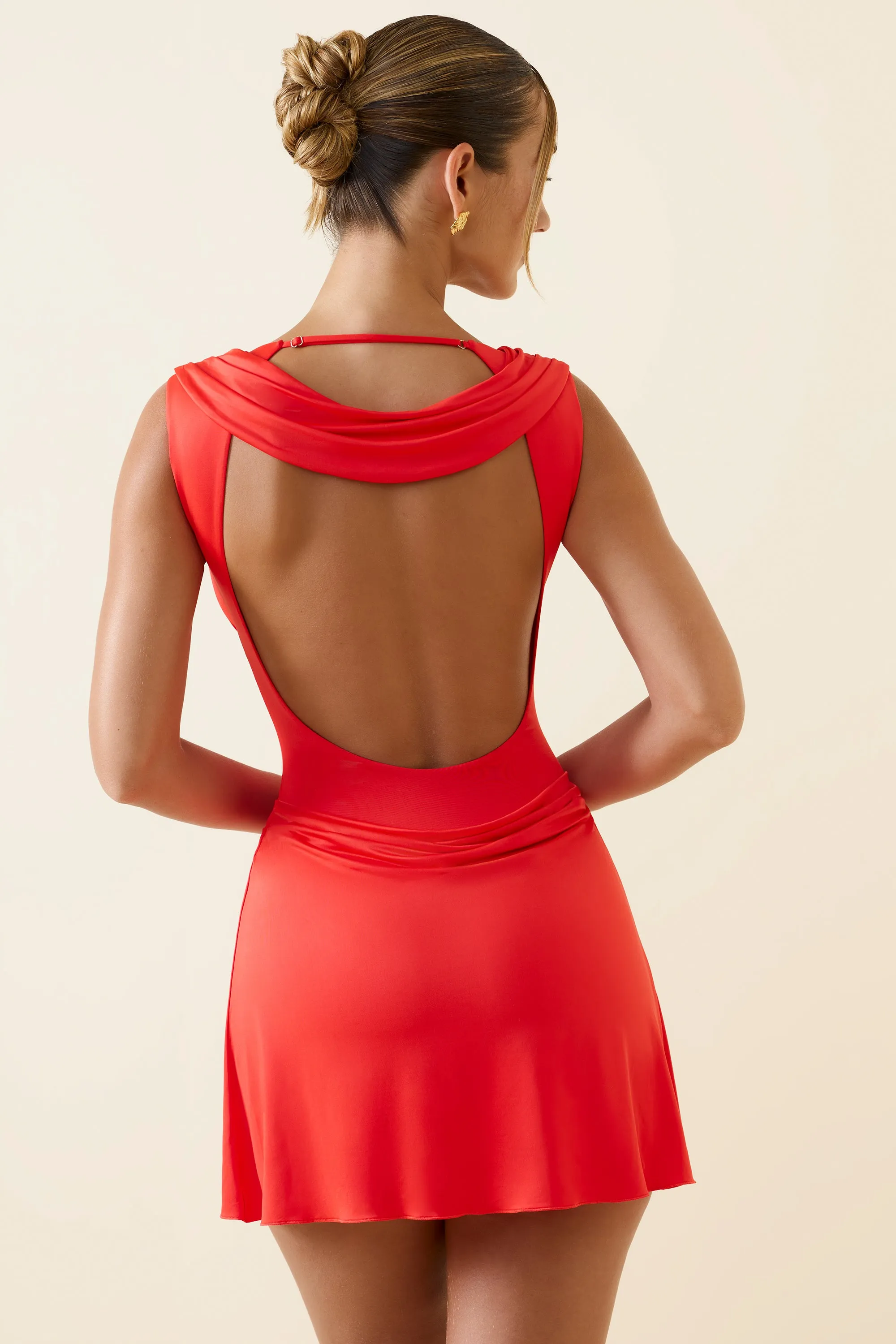 Draped Open-Back A-Line Mini Dress in Scarlet sold by Oh Polly product image thumbnail 2