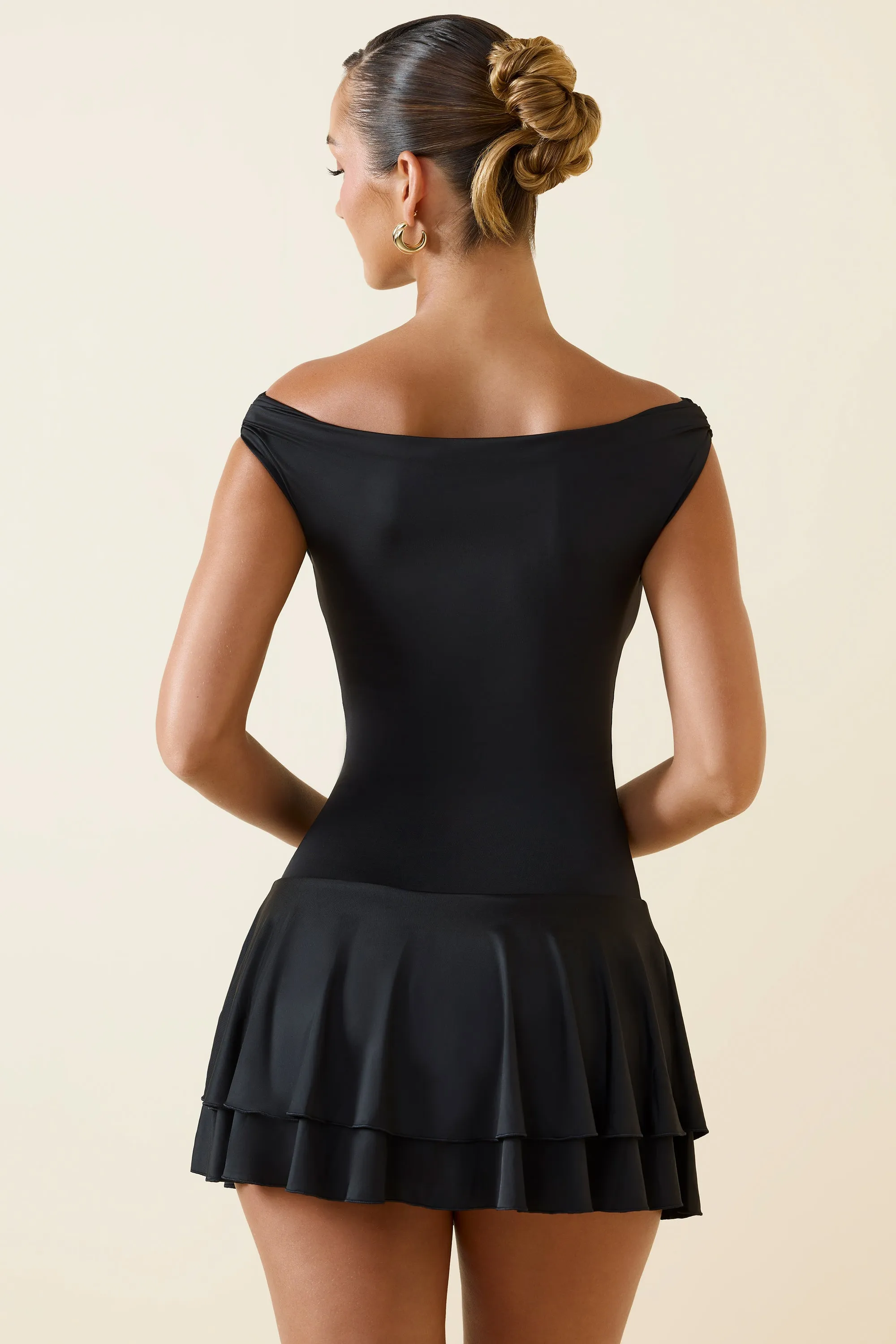 Off-Shoulder Ruffled Mini Dress in Black sold by Oh Polly product image thumbnail 2