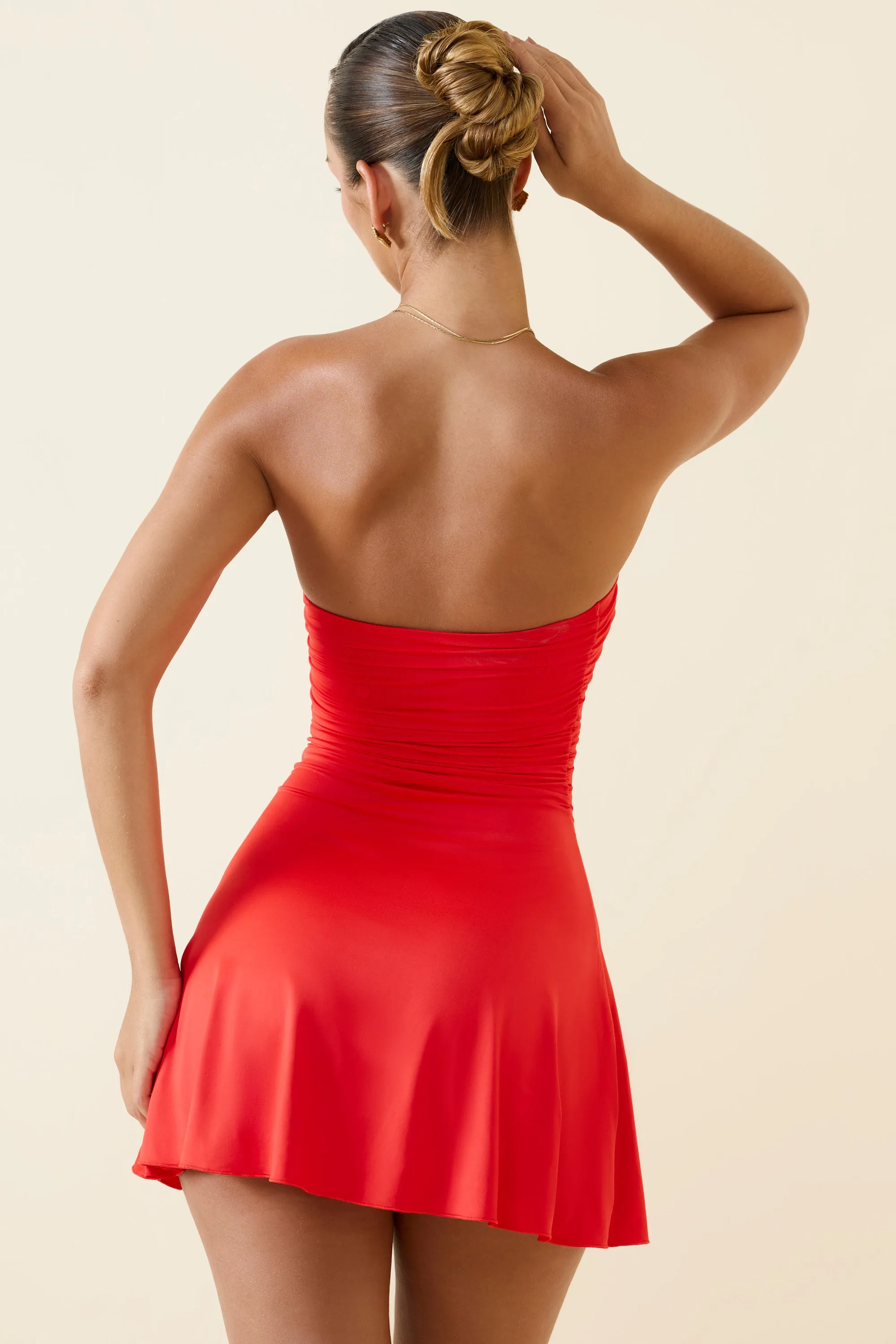 Bandeau Ruched A-Line Mini Dress in Scarlet sold by Oh Polly product image thumbnail 2