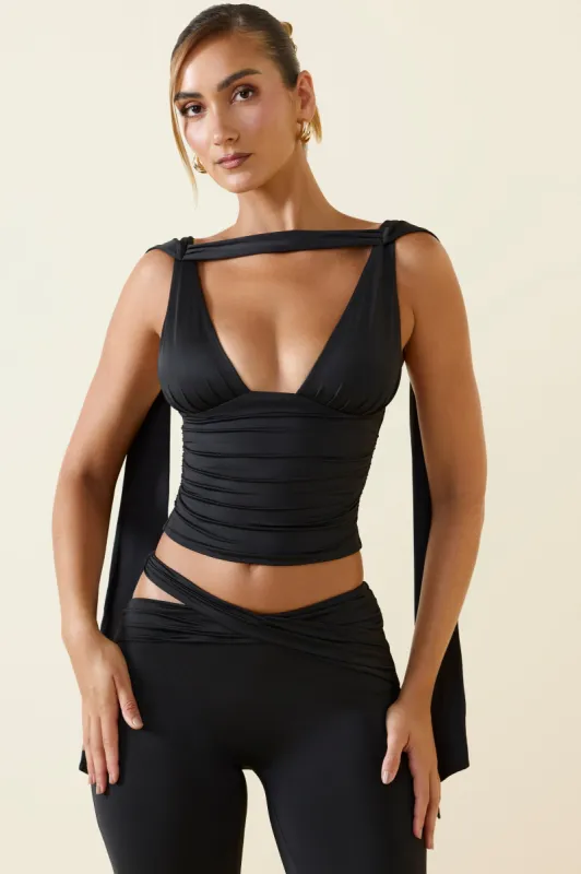 Plunge-Neck Draped Top in Black sold by Oh Polly